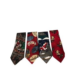 Vtg 4 Holiday Neckties Ties Tie‎ LOT Christmas Santa Adolfo specialTies Dillards